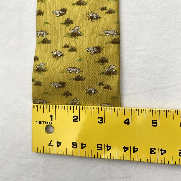 Hermes Paris Tie Mens Yellow Silk Mole Animal Novelty Pattern Luxury Necktie - Picture 7 of 8